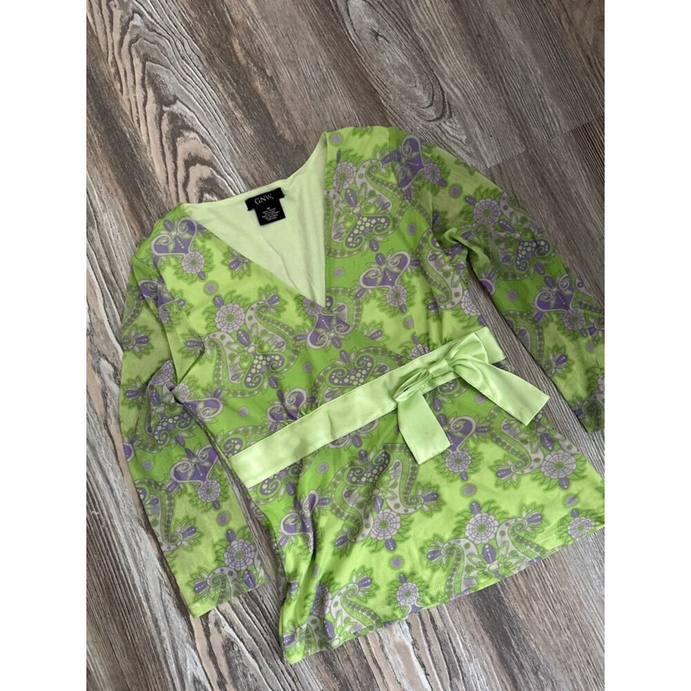 GNW Tie Front Patterned Blouse M - Picture 6 of 9